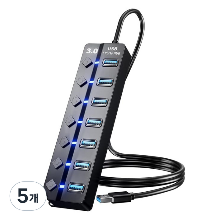 USB3.0 7in1 c타입허브 노트북 멀티 허브 다이나믹 개별 스위치, 5개, 블랙1.2M7구