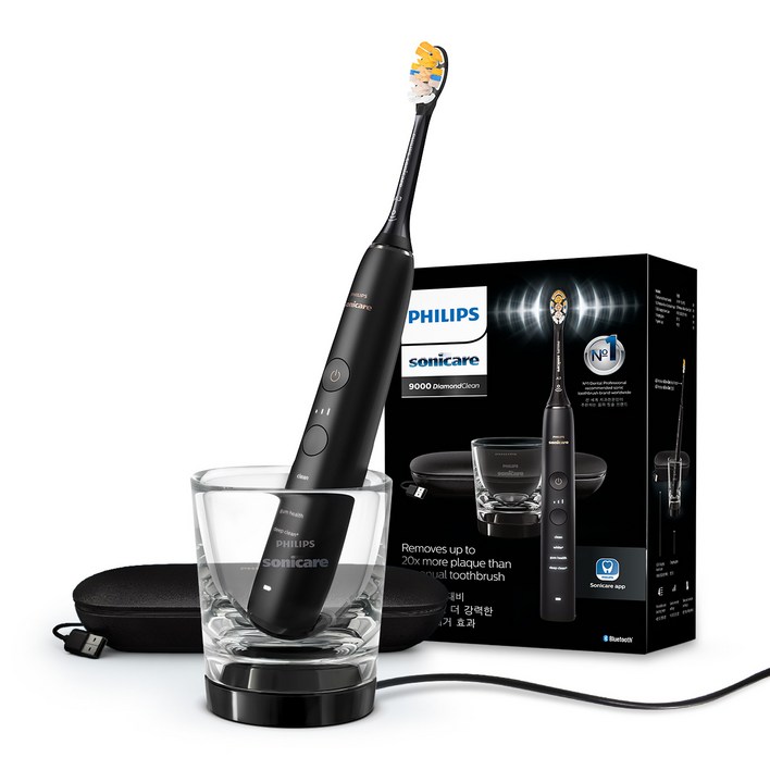 소닉케어 다이아몬드클린 9000 전동칫솔 핸들 +  칫솔모 + 무선 충전 컵 + USB 충전 케이스
