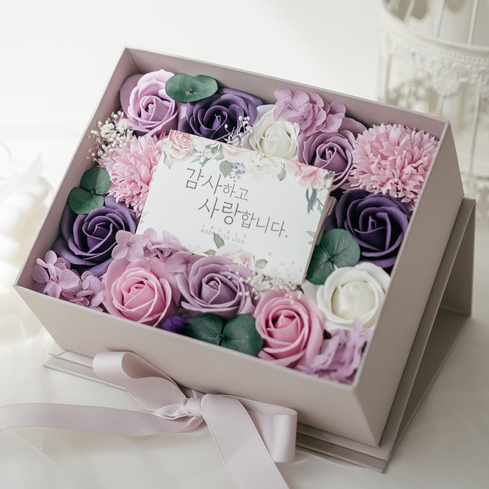 라솔트 비누꽃 플라워 반전 용돈박스 쇼핑백, 퍼플, 1세트