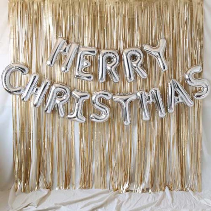 크리스마스파티세트 MERRY CHRISTMAS 은박풍선 커튼 세트, 실버, 1세트
