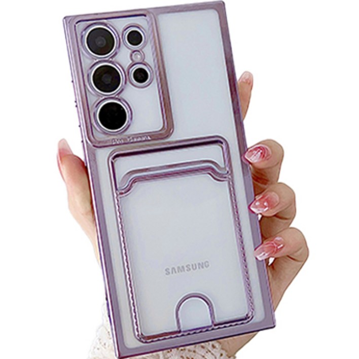 일상가득 라인 컬러 포인트 투명 슬라이딩 카드포켓 휴대폰 케이스