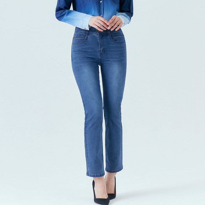 뱅뱅 여성용 슬림 스트레이트 데님 바지