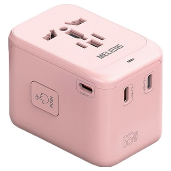 멜리언스 해외여행용 멀티어댑터 MLOL1 GaN 듀얼 초고속충전 핑크 PD65W, 1개