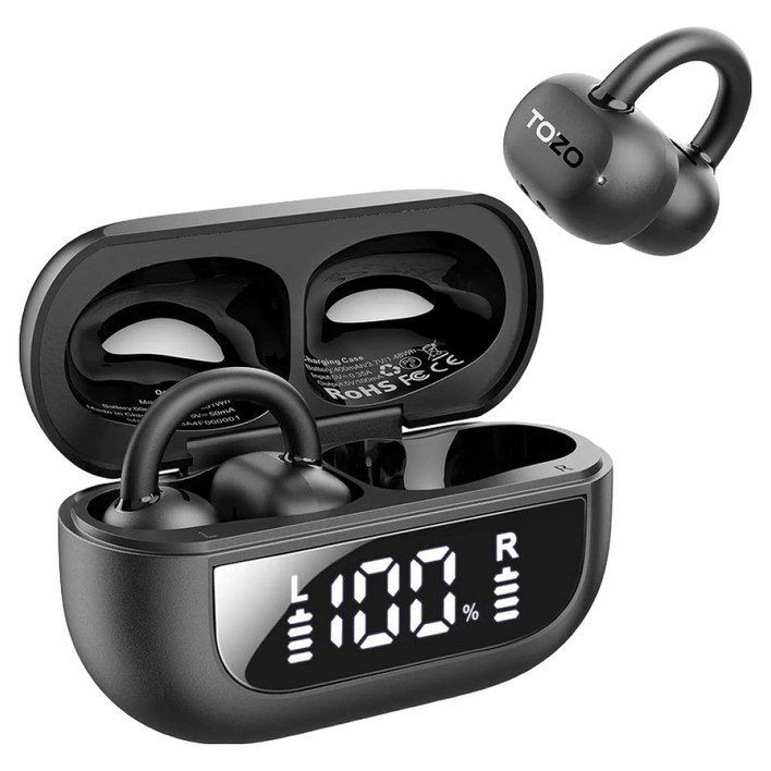 토조 오픈라임 AI 이어링 오픈형 귀걸이 귀찌 클립형 무선 블루투스 이어폰, OpenRhyme  T13064, 블랙