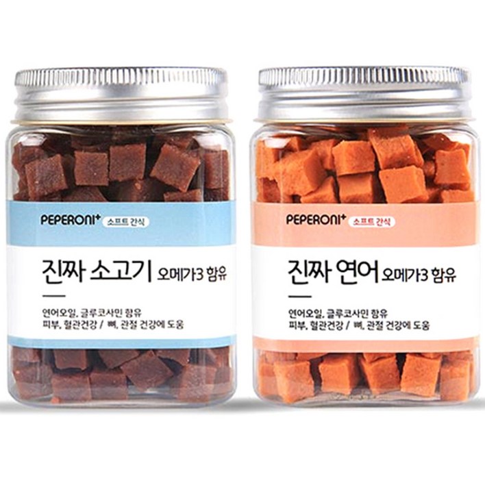 페페로니 오메가3 진짜 연어 진짜 소고기 강아지 간식, 소고기 연어, 180g, 1세트