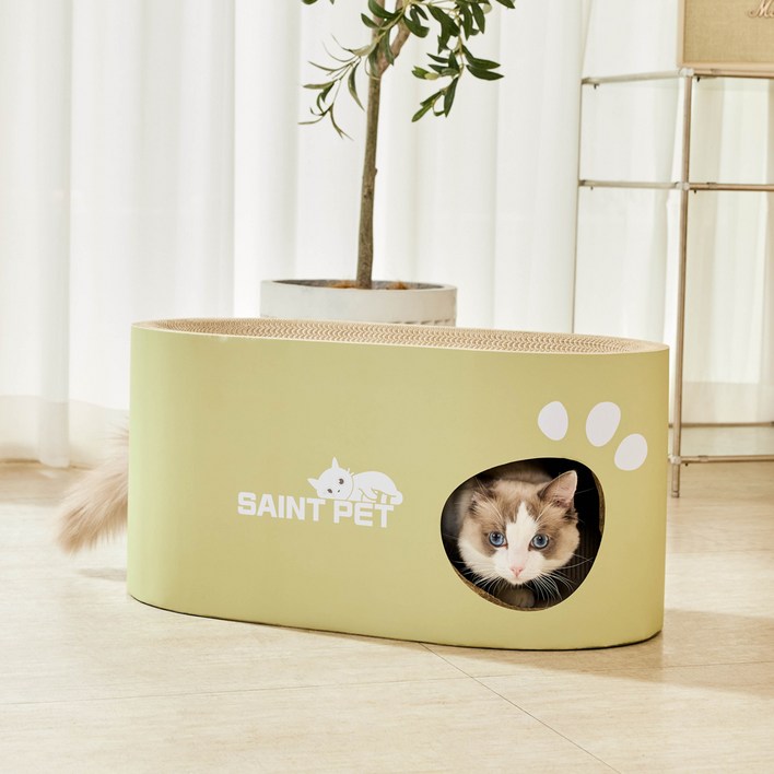 세인트펫 고양이 숨숨집 2단 축구공 스크래쳐, 올리브그린, 1개