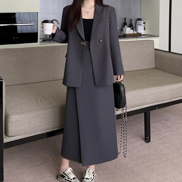 페이퍼먼츠 케란드 빅사이즈 자켓  사선 랩 스커트 세트 12227