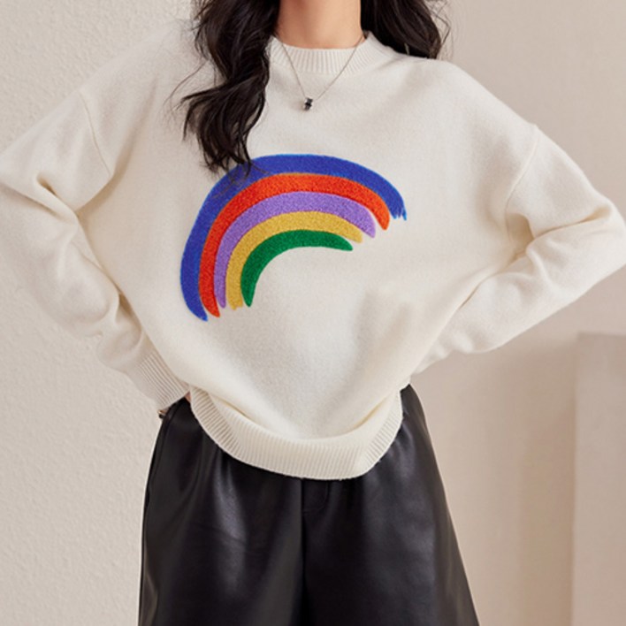 뮤리엘 여성용 패턴 포인트 니트 티셔츠