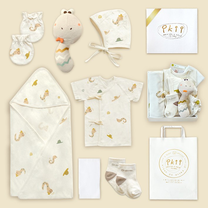 이키 유아용 오가닉 배냇저고리 반소매 7종 출산 선물세트 선물포장  쇼핑백
