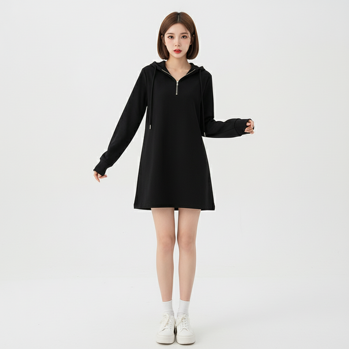 마켓피아 후드 집업 긴팔 미니 원피스
