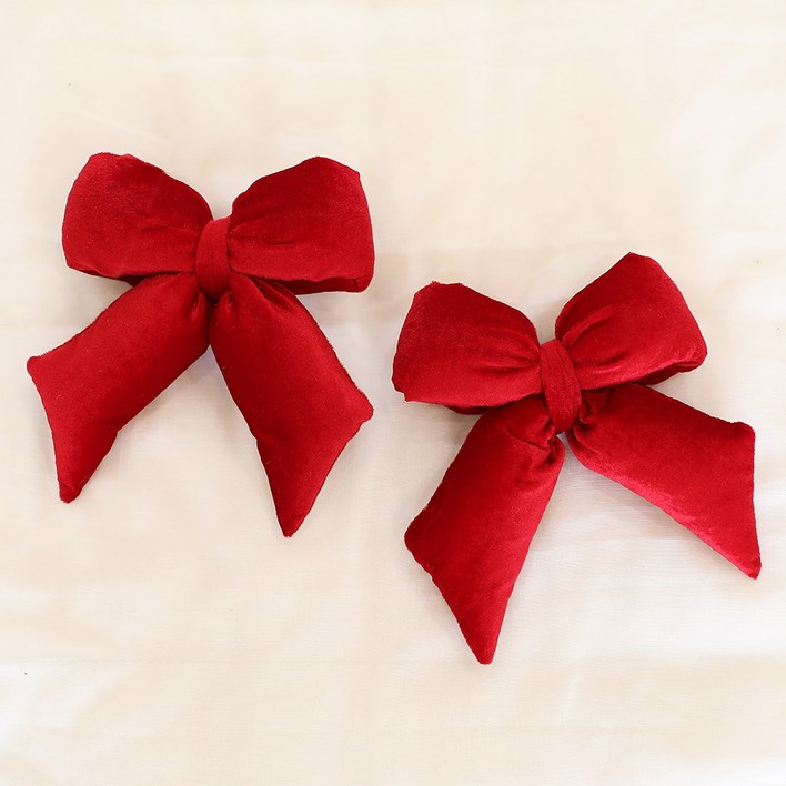 크리스마스 트리 장식 오너먼트 벨벳뽕 리본, 레드, 2개