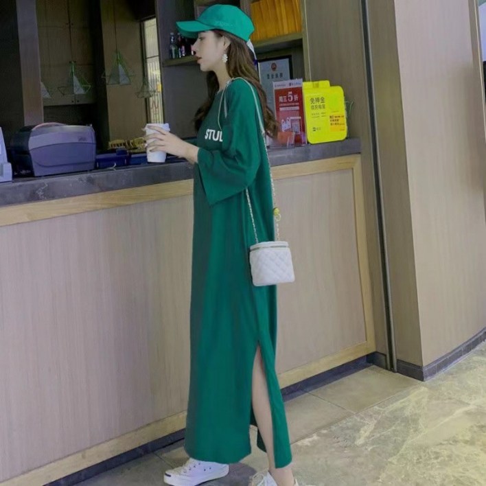 디멜디 여성용 트임 롱기장 캐주얼 루즈핏 원피스