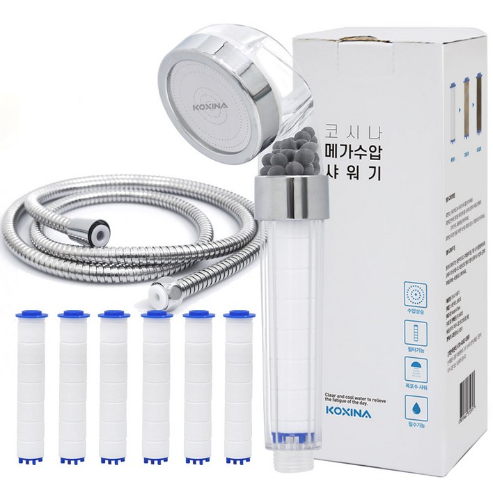 코시나 메가수압 트리플 정수샤워기  필터 6p  샤워호스 2m, 1개, 혼합색상