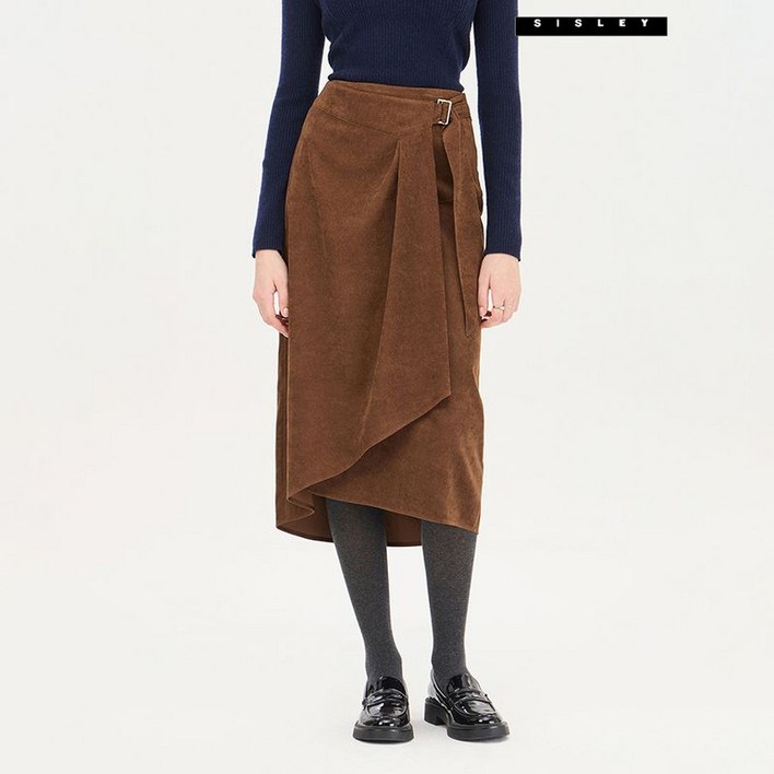시슬리 캐슈넛 코듀로이 벨티드 랩 스커트 SASK42461