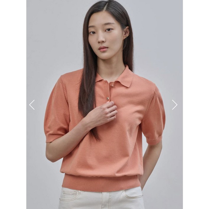 매장정품 빈폴 레이디스 코튼 혼방 T칼라 반소매 풀오버 - 살몬핑크 BF4751C039 425448