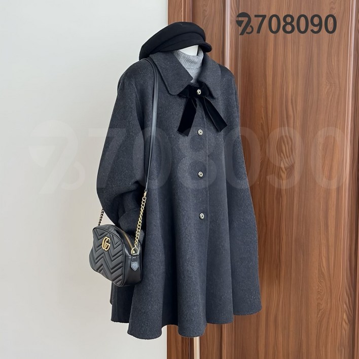 708090 여성 가을 겨울 빅사이즈 통통 리본 망토 모직 코트