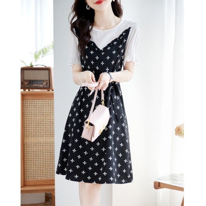 루스리더 여성 데일리 루즈핏 패션 오피스룩 반소매 원피스 ES59