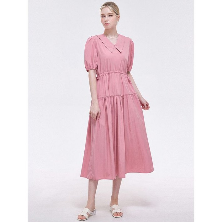 포커스 카라 스트링 플레어 롱 원피스 VF5M1OP3071