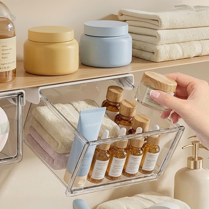 카로히포 부착식 붙이는 무타공 다용도 슬라이딩 서랍 정리함 대형