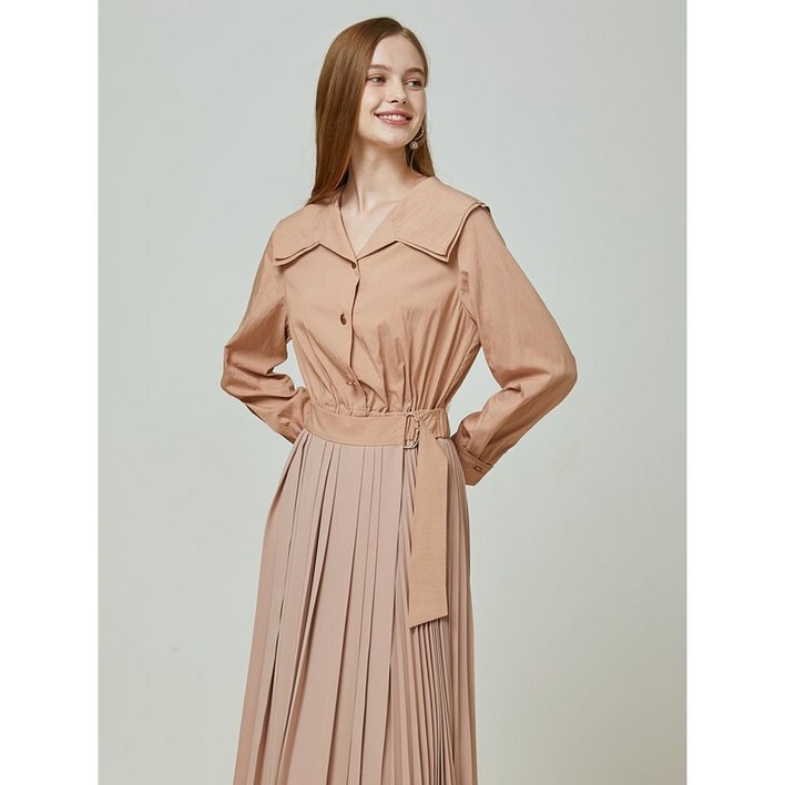 이앤씨 EnC 핑크 셔츠형 플리츠 드레스 ENOW31201W