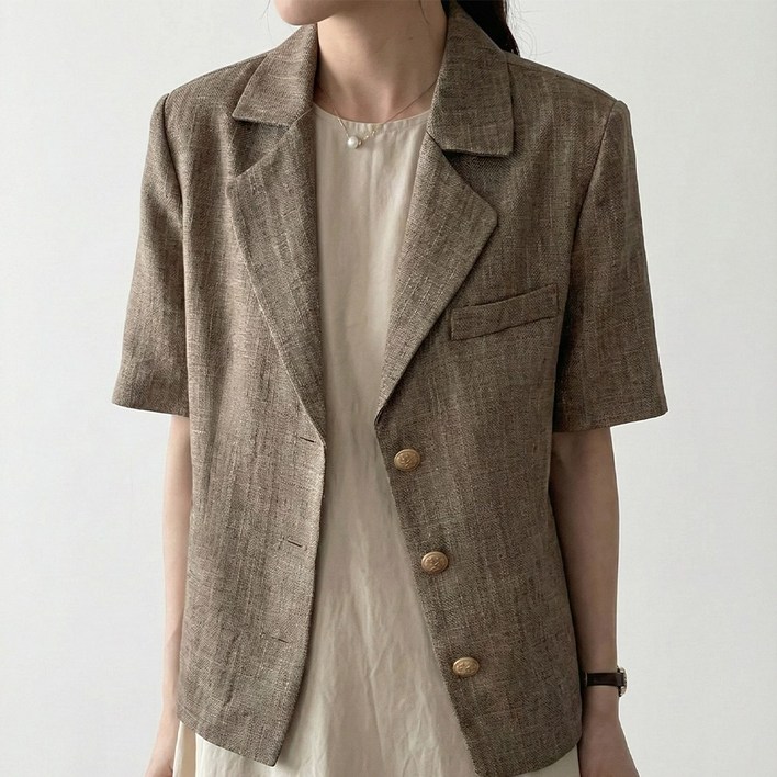UPPERCUT 자체제작 여성 베이직 린넨라이크 반팔자켓 빅사이즈