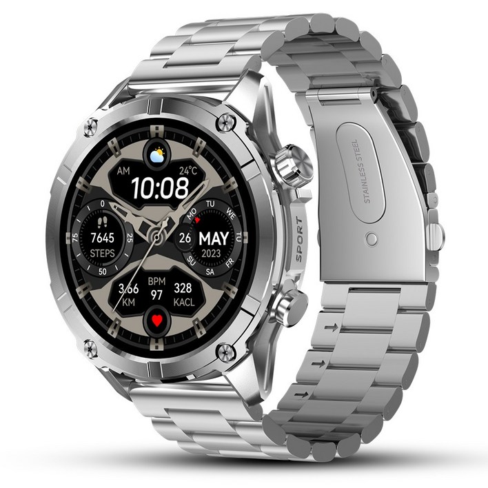 WAPIK 와피크 아웃도어 스마트워치 블루투스 통화가능 운동시계 Y7, 실버, 3.9cm, GPS + 블루투스