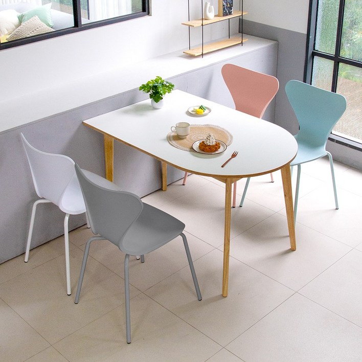 크림우드 1200X800 반원형 비너스 4인 식탁 세트