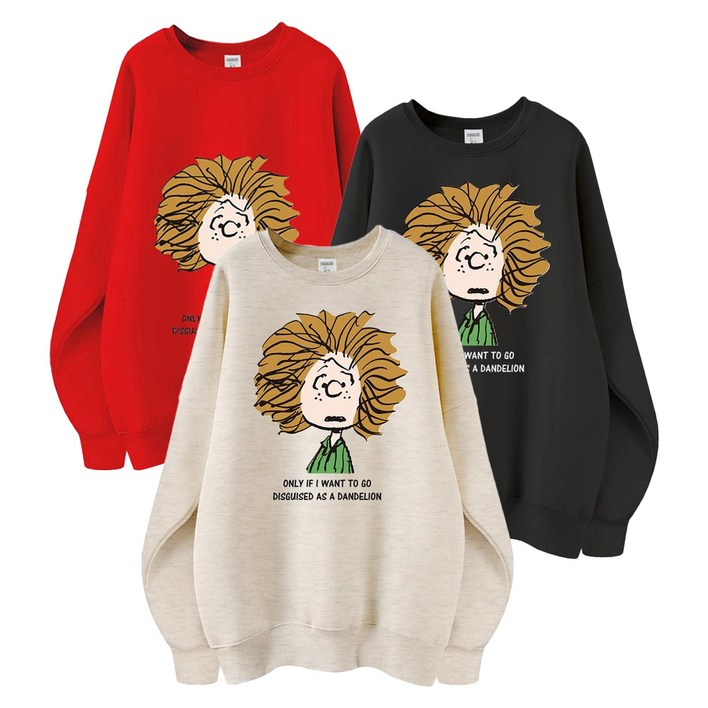 엠제이스타 기모면 피너츠 정품 여성 여자 오버핏 라운드 스누피 맨투맨