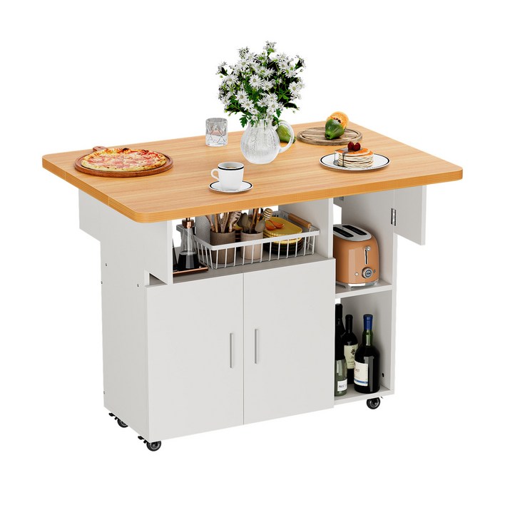 이동식 확장형 접이식 식탁 가정용 다기능 접이식 테이블 아일랜드식탁 원목바테이블 4인용식탁, 8인용, 오크 화이트