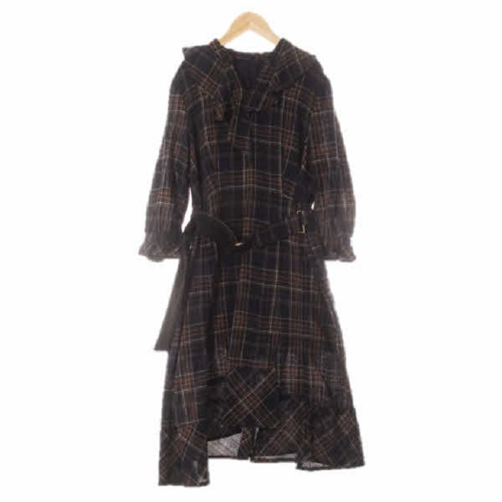 6047 CC콜렉트 딥네이비올리브카키 체크 셔링벨트맥시원피스