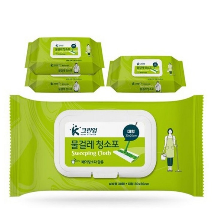 크린업 물걸레 청소포 대형 30매, 4개