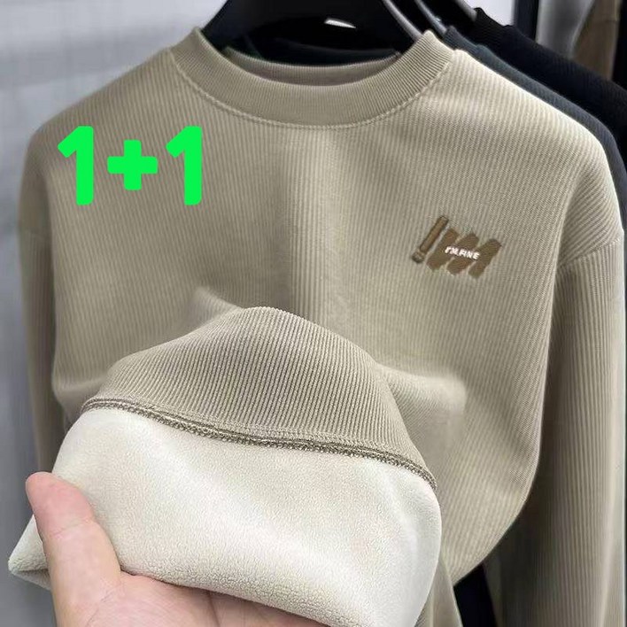 JUSTFEELING 기모 맨투맨 112벌 남성 두꺼운 보온 긴팔맨투맨 레터링 라운드넥 긴팔티셔츠 루즈핏 바람막이 보온 상의 가을겨울 보온 티셔츠