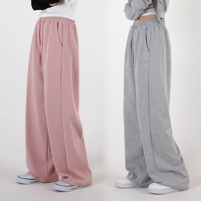 [오버나인] 여자 여성 무지 와이드 숏 롱 기장선택 트레이닝 팬츠 바지