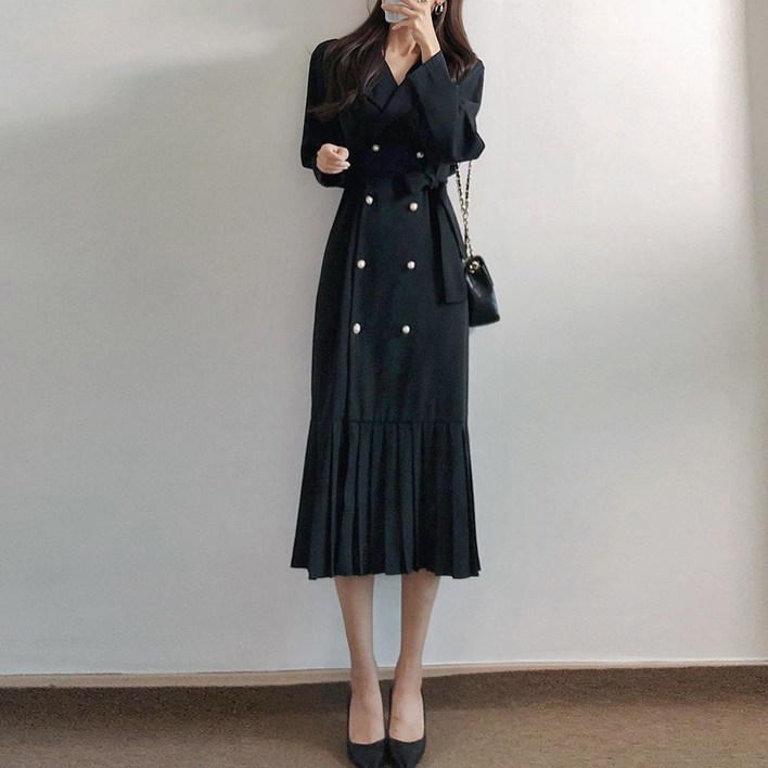 요시아나 당일발송 단아한 그랑시아 카라넥 진주 더블단추 플리츠 벨티드 롱원피스 2컬러 요시아나 당일발송 단아한 그랑시아 카라넥 진주 더블단추 플리츠 벨티드 롱원피스 2컬러
