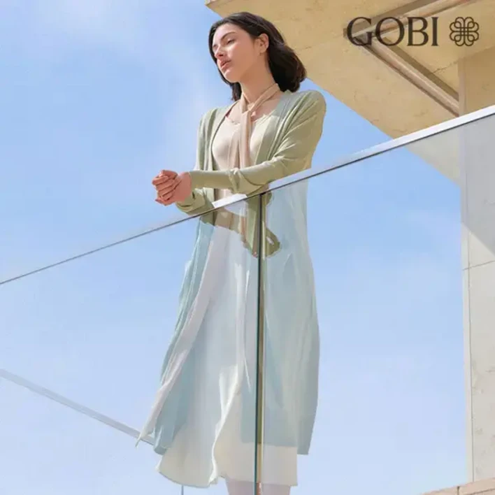 고비GOBI 실크 캐시미어 배색 롱가디건