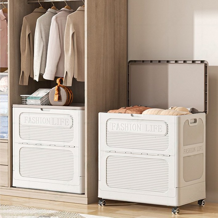 Kleeno 대형 정리함 150L 대용량 폴딩 수납함 이동 가능 리빙박스 옷 이불 보관함, 1개, 흰색