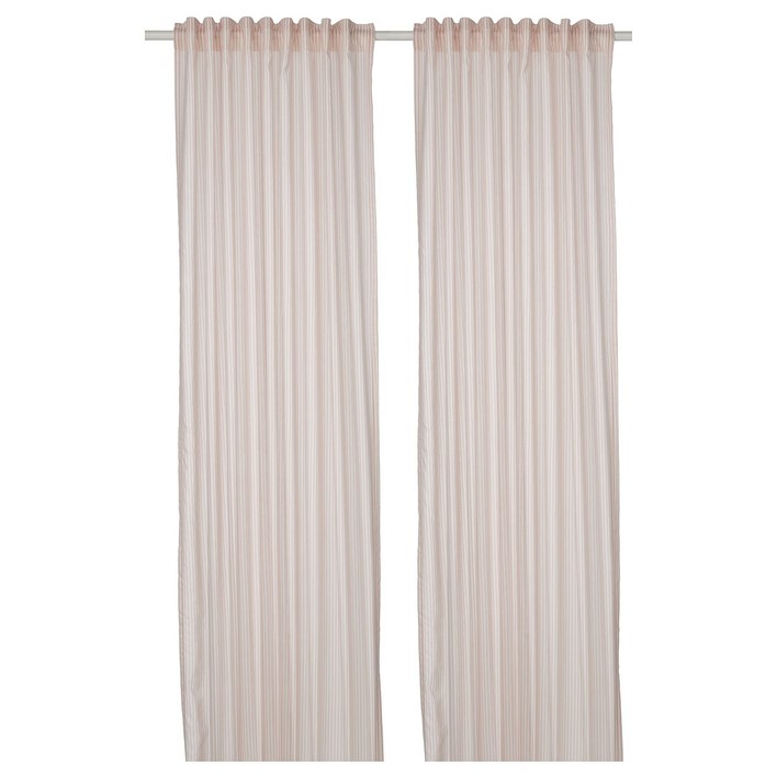 이케아 BYMOTT 뷔모트 커튼한쌍, 화이트/베이지 스트라이프, 120x250 cm