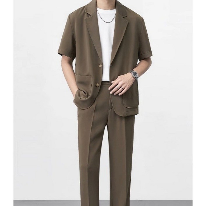 POMTOR  여름 정장 남자 패션 세트 남성여름정장 여름정장 남성정장