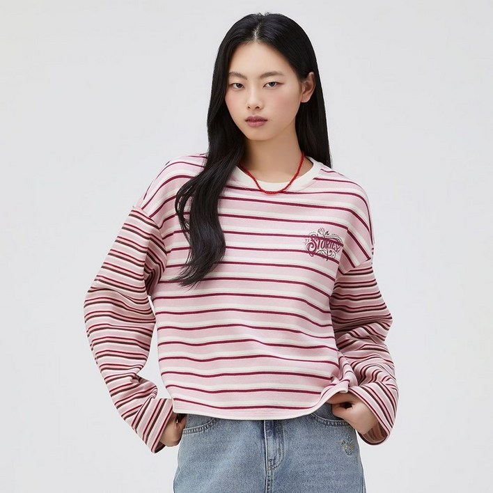 백화점 정품 써스데이아일랜드 스트라이프 크롭 스웻셔츠 T262MST905W