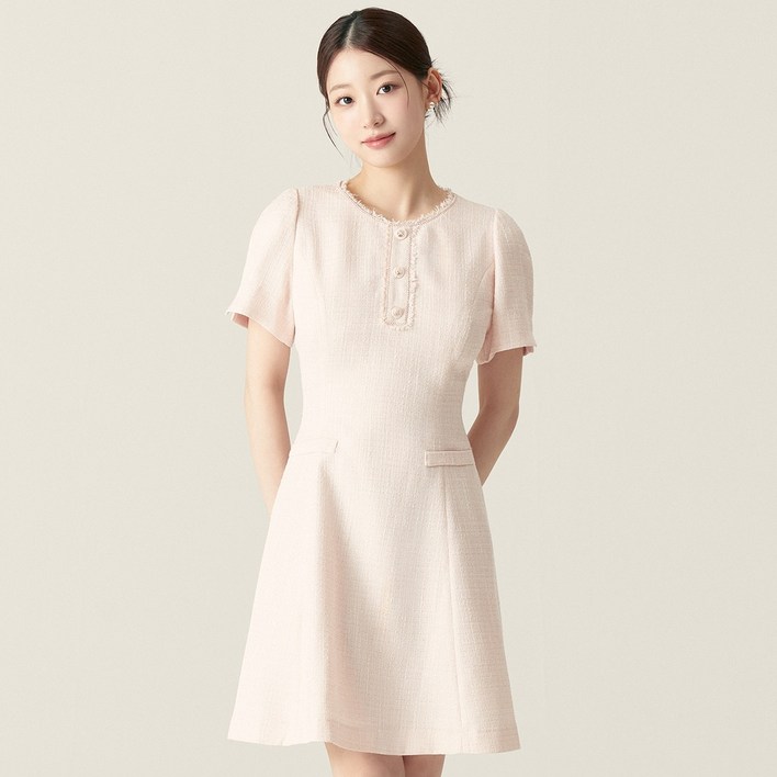 로엠 트위드 반팔 미니 원피스_RMOWF24S11 울산점 뉴코아