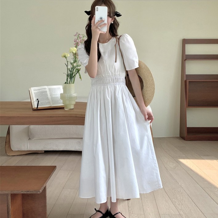 더블공주 퍼프원피스 허리밴딩  휴양지 룩 원피스