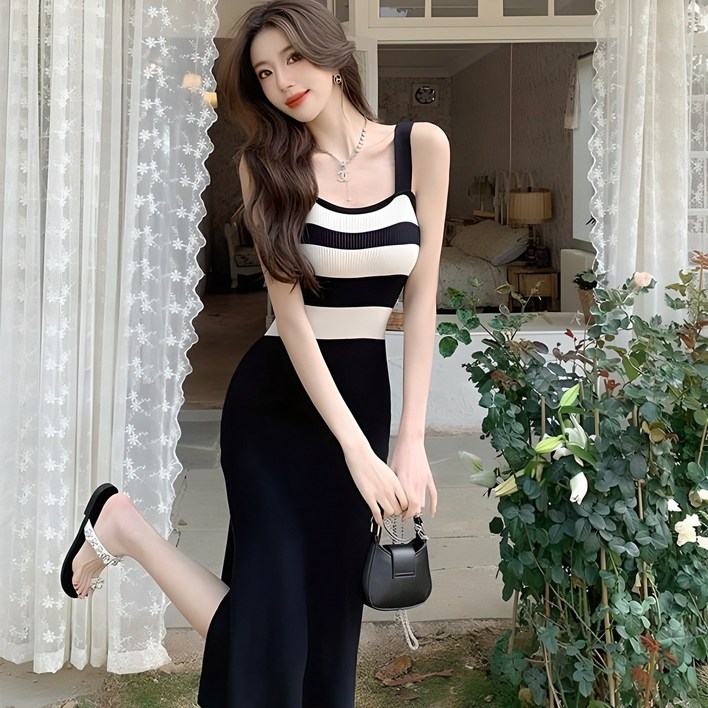 예쁨시전 스트라이프 슬림핏 나시 원피스