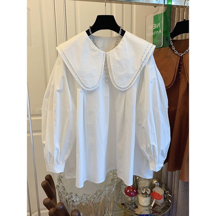 여자 봄 가을 긴팔 셔츠 빈티지 루즈핏 셔츠 빅카라 디자인 봄 가을 긴팔 블라우스 JS