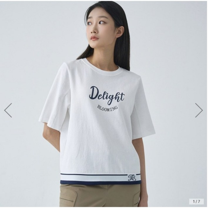 지센 여성 밑단 레터링 시보리 라운드반팔티색상2종 면90