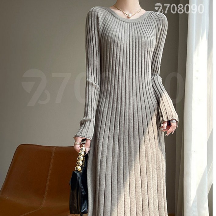 708090 가을 겨울 날씬해보이는 라이트 핏 앤디 기모 니트 원피스