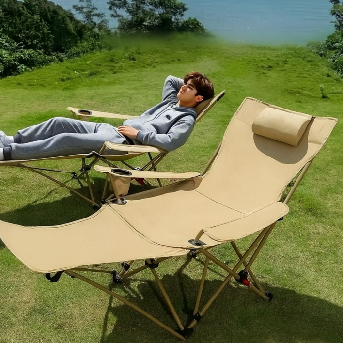 베어커즈 캠핑의자 리클라이너 앉거나 눕기겸용 접이식 각도조절 컵홀더 경량 발받침대, 2개, 검정