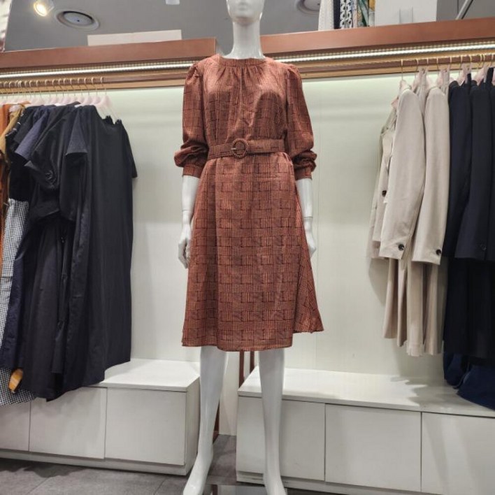 수스 HS04  체크 쉬폰 미디 원피스  S223NOP901