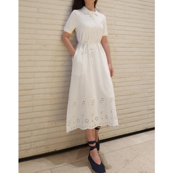 백화점정품 헤지스레이디스 원피스 25SS 면100화이트 아일렛 피케 반소매 HSDR5BC36WT 하객