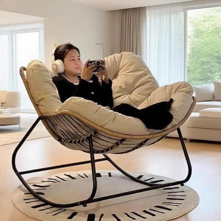 Henny가구 흔들의자 등나무의자 리클라이너 스윙 릴렉스체어 1인용쇼파 안락의자 무중력쿠션, 1개, 아이보리