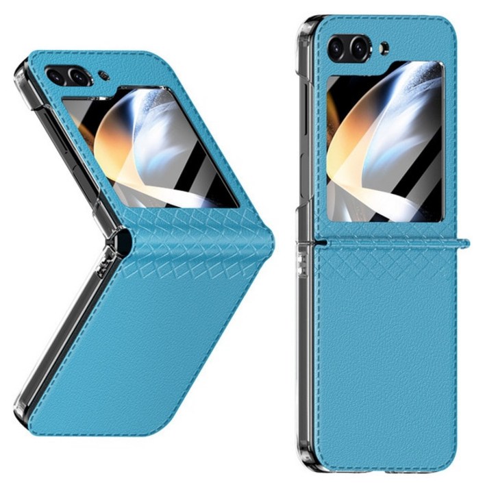 갤럭시 Z플립 5 케이스 삼성  2023 럭셔리 격자 가죽 풀 커버 힌지 보호 충격 방지 폰